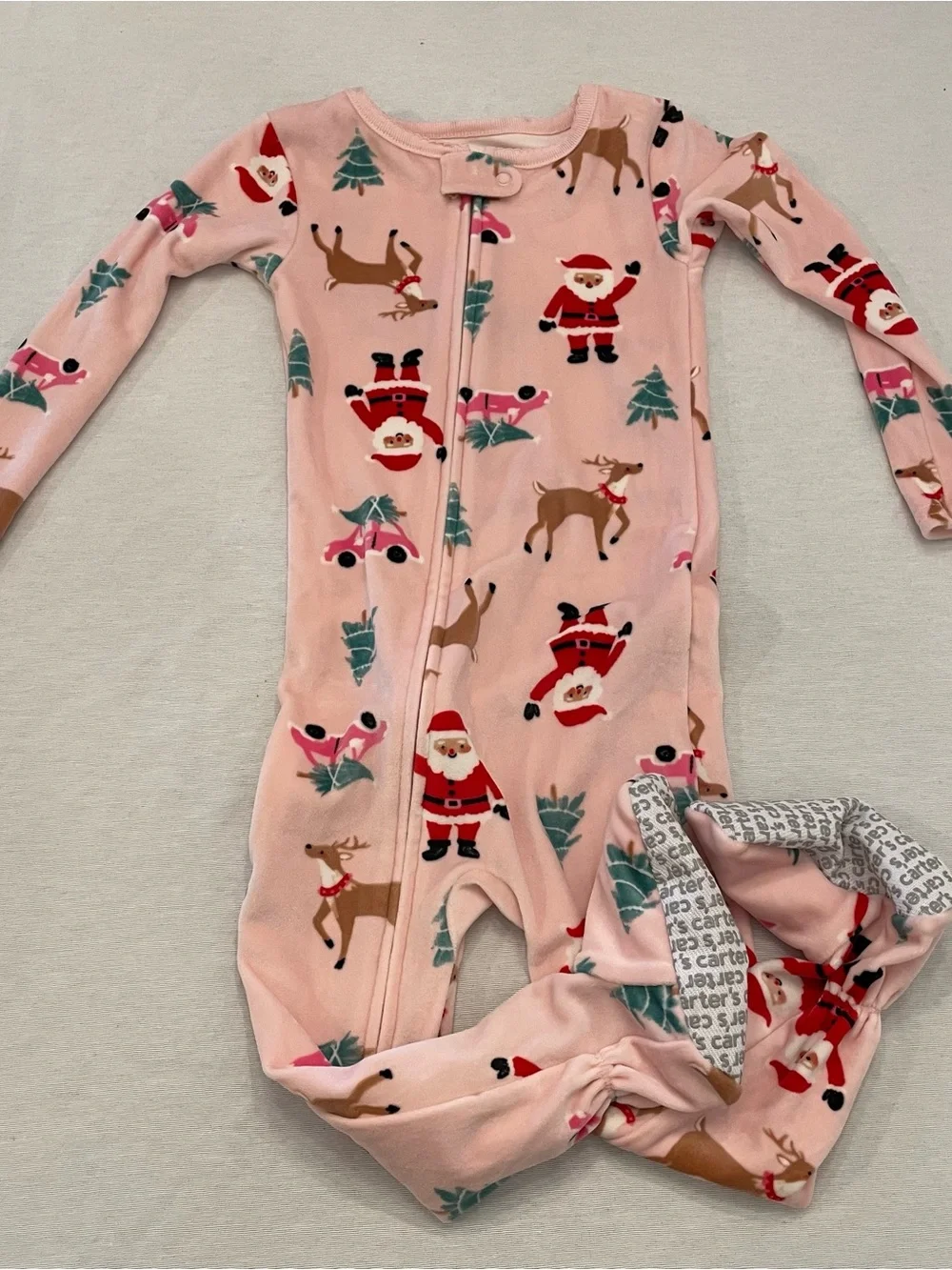 Carters Footed Pajamas Size 2T Pink Christmas Santa Reindeer Pink Fleece Sleep